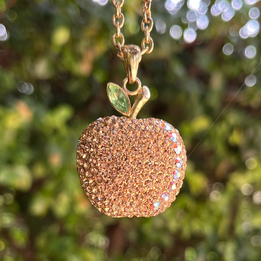 Zirconia Apple Faux Locket Necklace